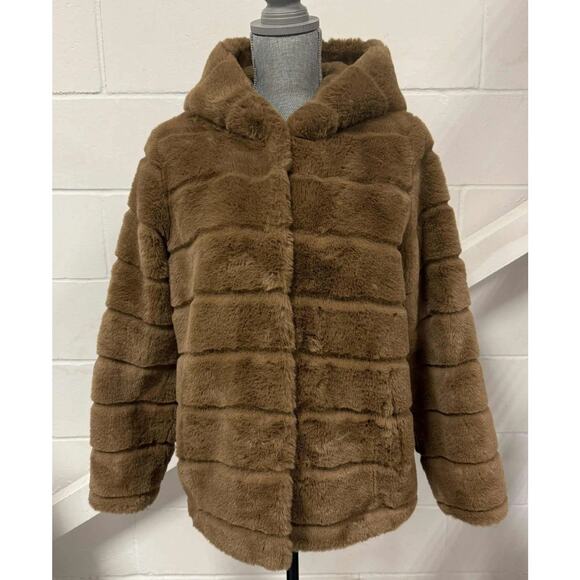 Apparis Goldy Coat Hooded Faux- Fur Jacket Camel Women’s Small Vegan Fur - Picture 2 of 11